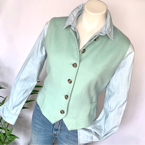 v i n t a g e :: Seafoam Wool Cashmere Longline Blazer Vest Set Bloomingdale’s - Picture 3 of 16